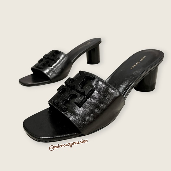 $339 Tory Burch Ines Boho Black Real Leather Casual Summer Spring Logo Sandal - Picture 16 of 16